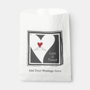 Love is Sweet Simple Modern Love Birds Red Heart Favour Bag