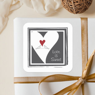 Love is Sweet Simple Modern Love Birds Red Heart Square Sticker