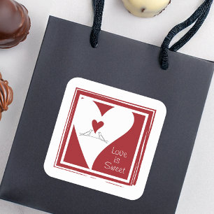 Love is Sweet Simple Modern Love Birds Red Heart Square Sticker