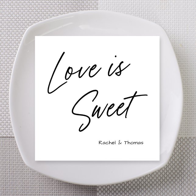 Love Is Sweet Simple Script Wedding Custom Names Napkin (Love is sweet simple script wedding custom names napkins for wedding reception)