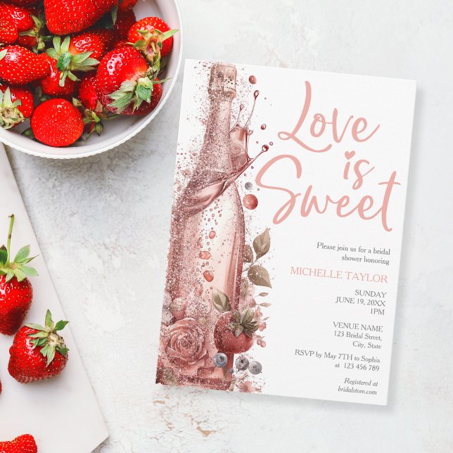 Love is Sweet Summer Champagne Strawberries Invitation (Creator Uploaded)