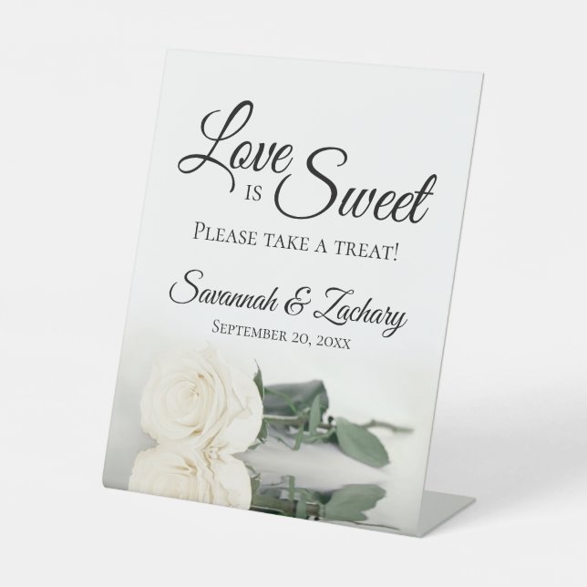 Love is Sweet Take a Treat Ivory or White Rose Pedestal Sign (Front)