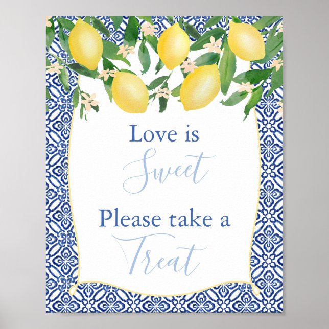 Love Is Sweet, Take A Treat Lemon Bridal Shower Poster (Front)