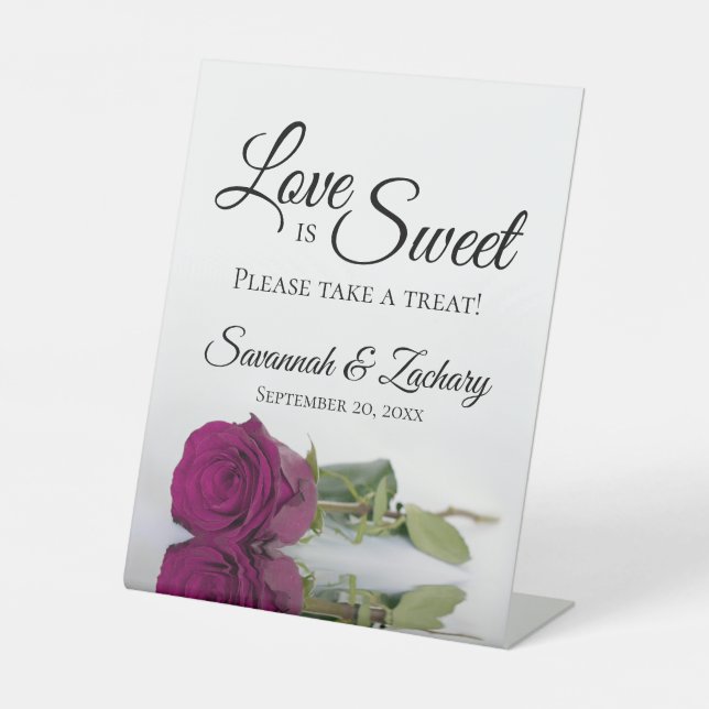 Love is Sweet Take a Treat Magenta Rose Wedding Pedestal Sign (Front)