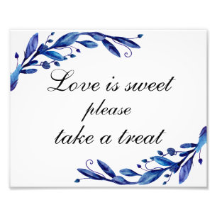 Love is sweet take a treat poster. Blue wedding Photo Print
