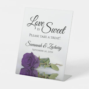 Love is Sweet Take a Treat Royal Purple Rose Pedestal Sign
