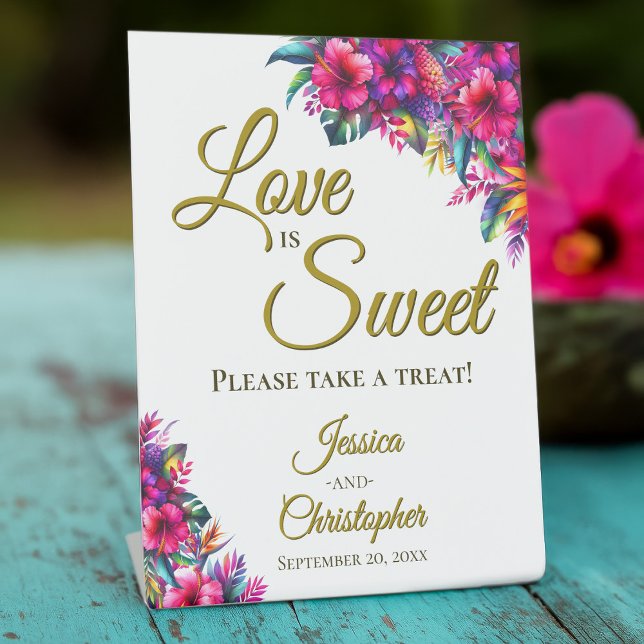 Love is Sweet Take a Treat Tropical Garden Flowers Pedestal Sign (Creator Uploaded)