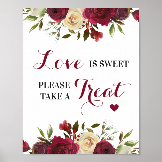 Love is Sweet Take a Treat Wedding Bridal Sign (Front)