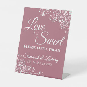 Love is Sweet Take a Treat White Lace on Rose Pedestal Sign