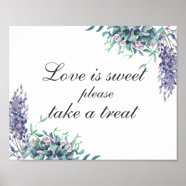 Love is sweet take treat. Purple flowers. Wedding Poster (Front)