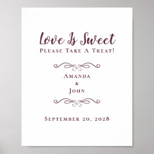 Love Is Sweet Treat Elegant Wedding Favour Burgund Poster