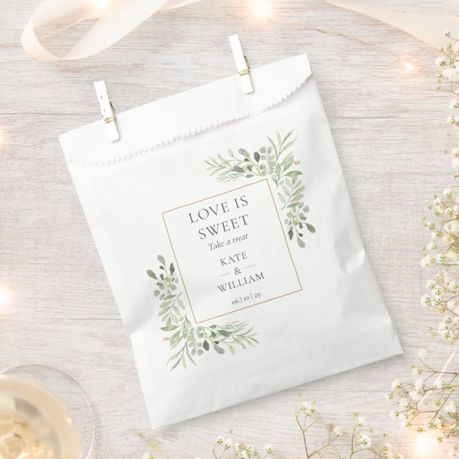 Love Is Sweet Treat Greenery Wedding Favour Bag (Clipped)