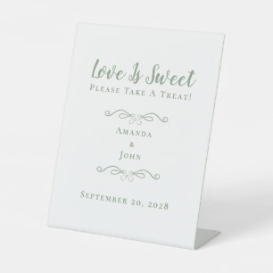 Love Is Sweet Treat Wedding Favours Sage Green Pedestal Sign