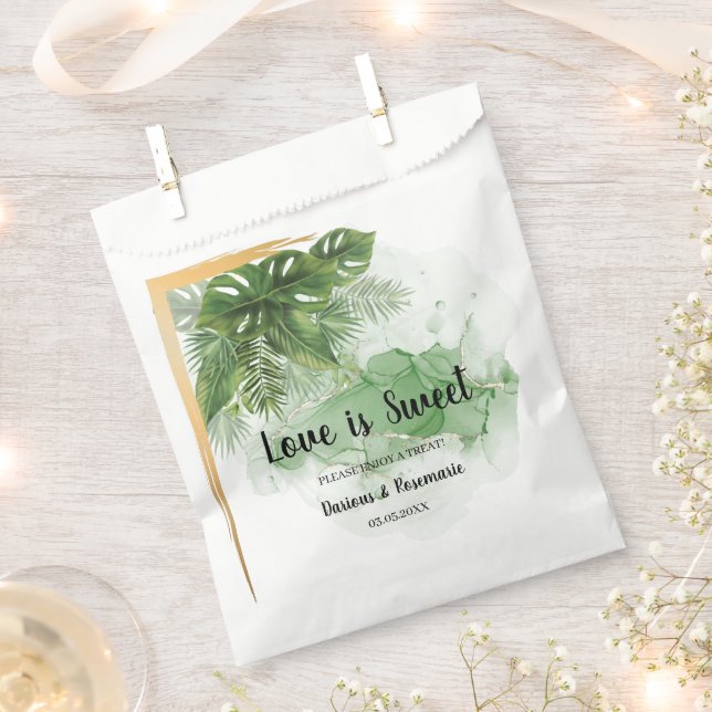 Love is Sweet Tropical Palm Wedding Treat Favour Bag (Clipped)