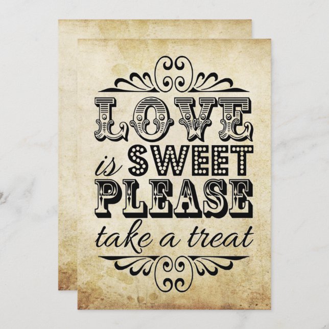 Love Is Sweet - Vintage Wedding Sign Invitation (Front/Back)