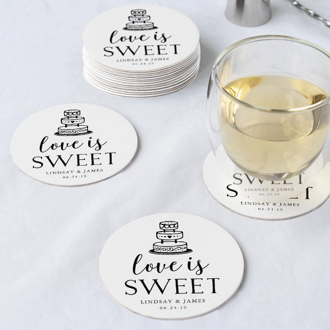 Love is Sweet | Wedding Cake Round Paper Coaster (Creator Uploaded)