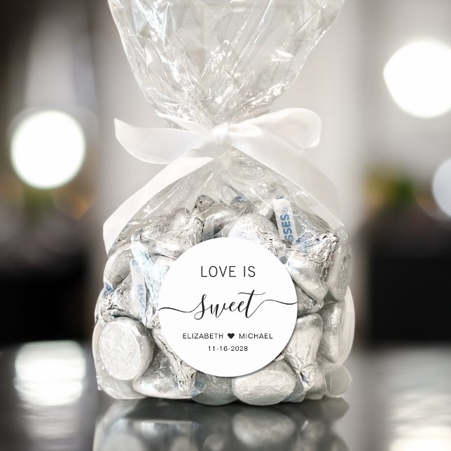 Love Is Sweet Wedding Favour Classic Round Sticker (Creator Uploaded)
