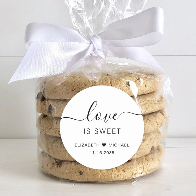 Love Is Sweet Wedding Favour Classic Round Sticker (Creator Uploaded)
