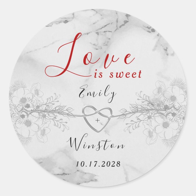 Love is Sweet Wedding Favour Classic Round Sticker (Front)