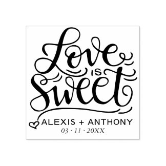 Love is sweet - wedding favour stamp personalised