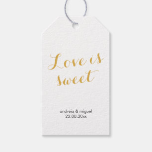 Love is Sweet Wedding Favour Tag Script Gold Black