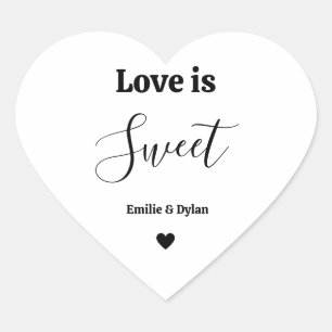 Love is sweet wedding favours heart sticker