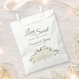 Love is Sweet White Roses Bouquet Elegant Wedding Favour Bag