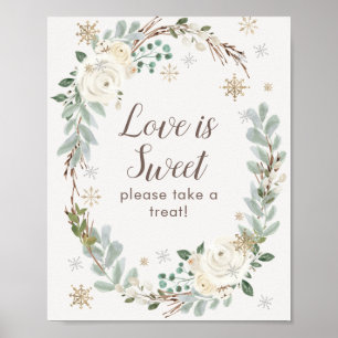 Love Is Sweet Winter Floral Wedding Favour Sign