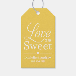 Love is Sweet Yellow Script Wedding Monogram Gift Tags