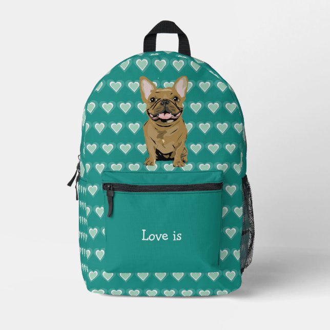 Love is- Tan French Bulldog Printed Backpack (Front)