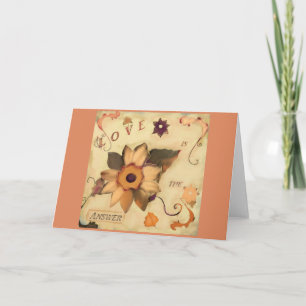 Love is the Answer Floral Art Quote Pink Card