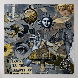 Love Is the Beauty of the Soul Vintage Collage W Poster