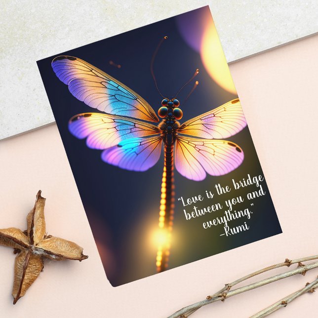 Love Is the Bridge Rumi Quote Dragonfly  Postcard (A great mood pick-me-up to send to those you love.)