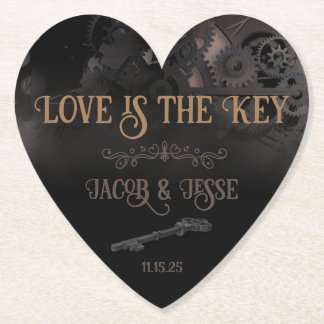 Love is the Key Steampunk Wedding Paper Coaster