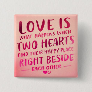 Love is two hearts, pink 15 cm square badge