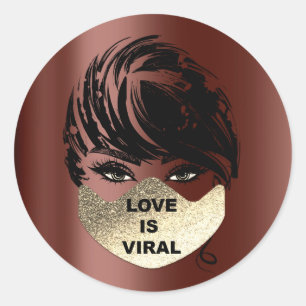 Love Is Viral Coronavirus Gold Face Mask Health Classic Round Sticker