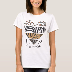 "Love is Wild" Heart Shape Wild Fur Pattern T-Shirt