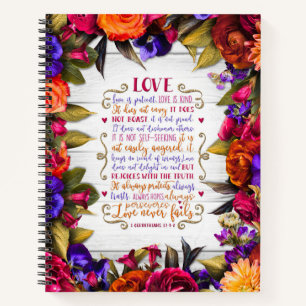 Love Is... with Multicolor Flowers on Wood Notebook