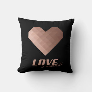 Love is wonderful quote, rose gold metallic effect cushion