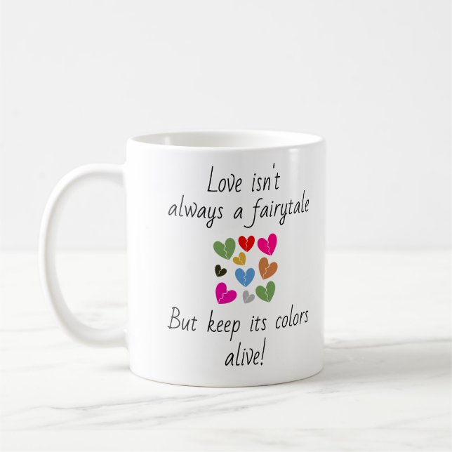 Love Isn’t Always a Fairytale: Vivid Broken Hearts Coffee Mug (Left)