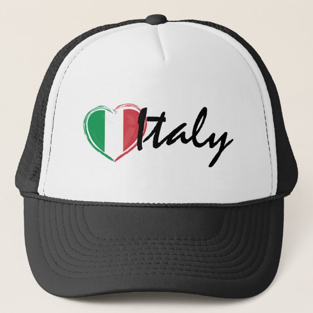 Love Italy Italia Heart Flag Trucker Hat (Front)