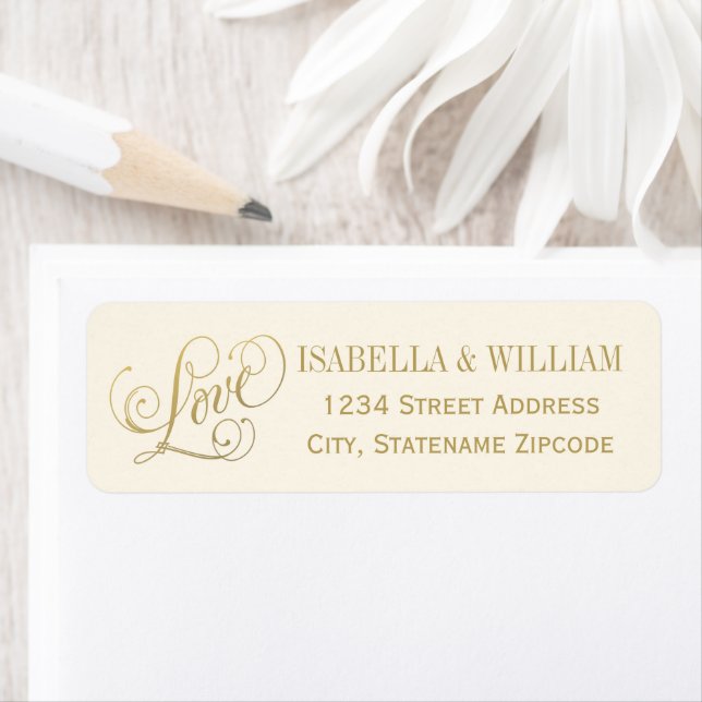 Love Ivory Gold Calligraphy Wedding Return Address Label (Insitu)