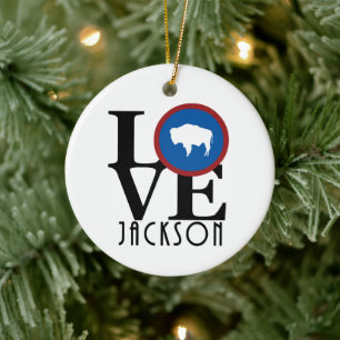 LOVE Jackson Wyoming Ceramic Ornament