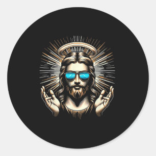 Love Jesus Summer Jesus Wearing Sungles Christian Classic Round Sticker