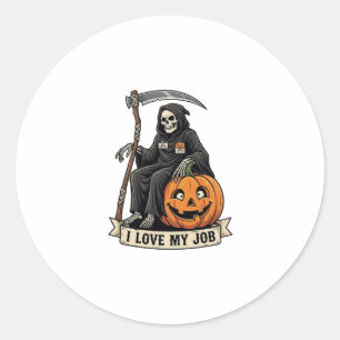 Love Job Grim Reaper Halloween Pumpkin Scythe_1 Classic Round Sticker