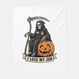 Love Job Grim Reaper Halloween Pumpkin Scythe_1 Fleece Blanket