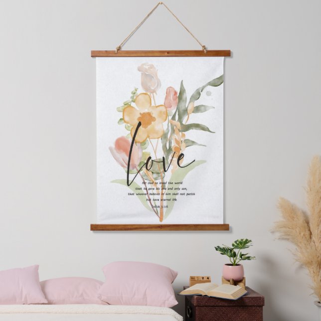 Love-John 3:16 orange floral  Hanging Tapestry (Bedroom)