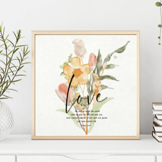 Love-John 3:16 orange floral Poster