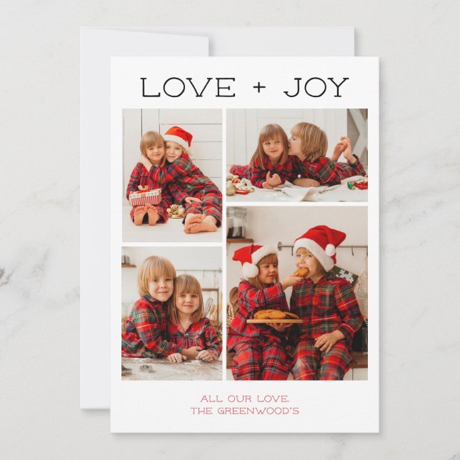 Love + Joy 4 Photo Christmas Card (Front)