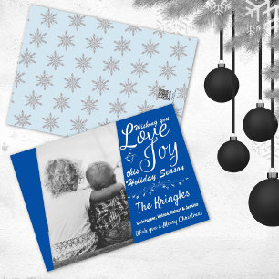 Love & Joy Blue Christmas Holiday Photo Card